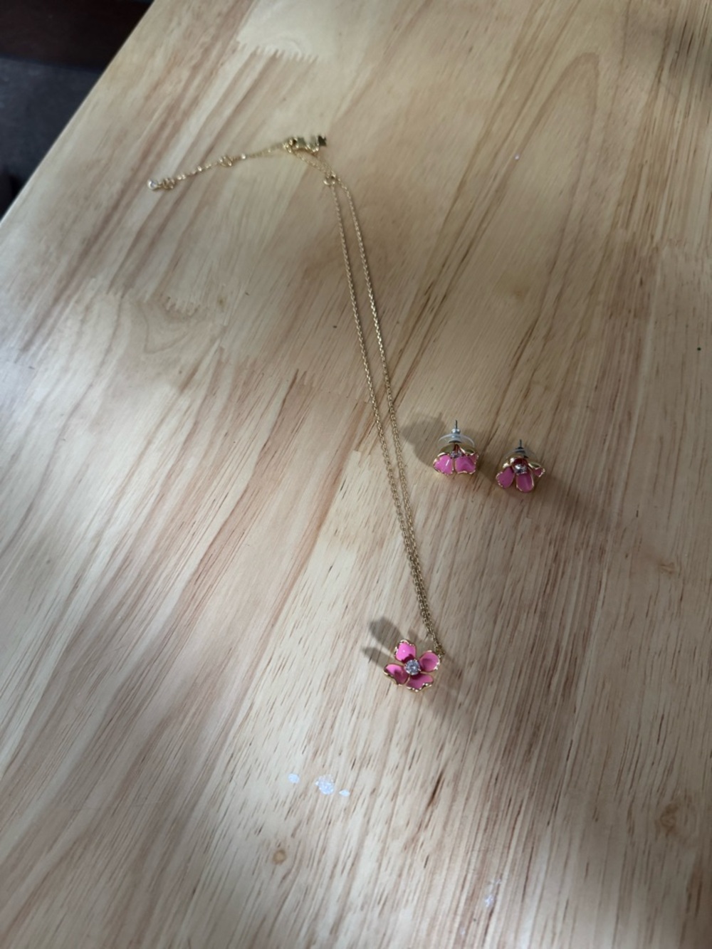 kate spade Gold and Pink Flower Necklace with Matching Studs